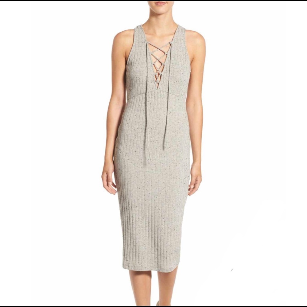 ASTR Lace-up ribbed Midi Dress